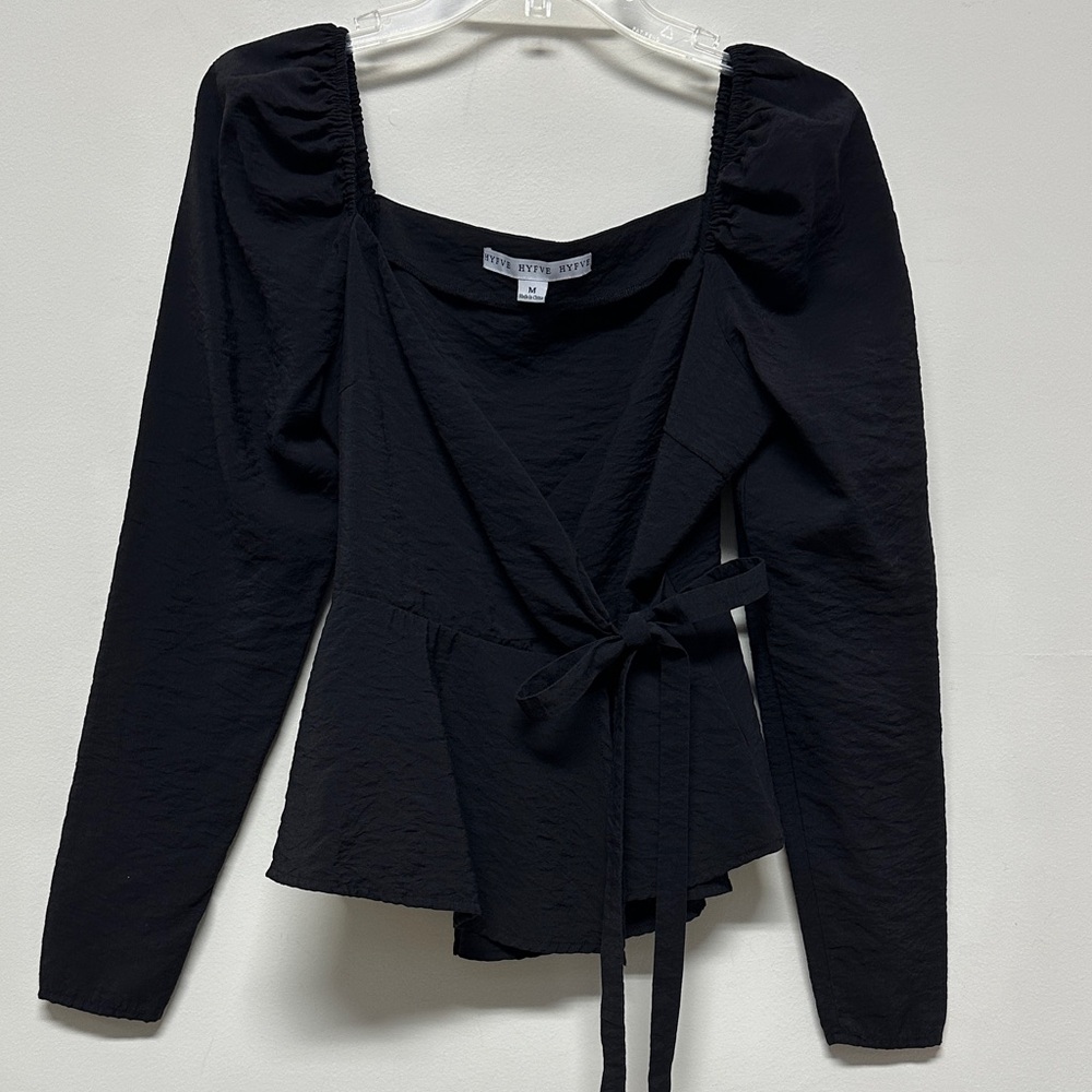 NWOT HYFVE Black Long Sleeve Wrap Blouse Top size M